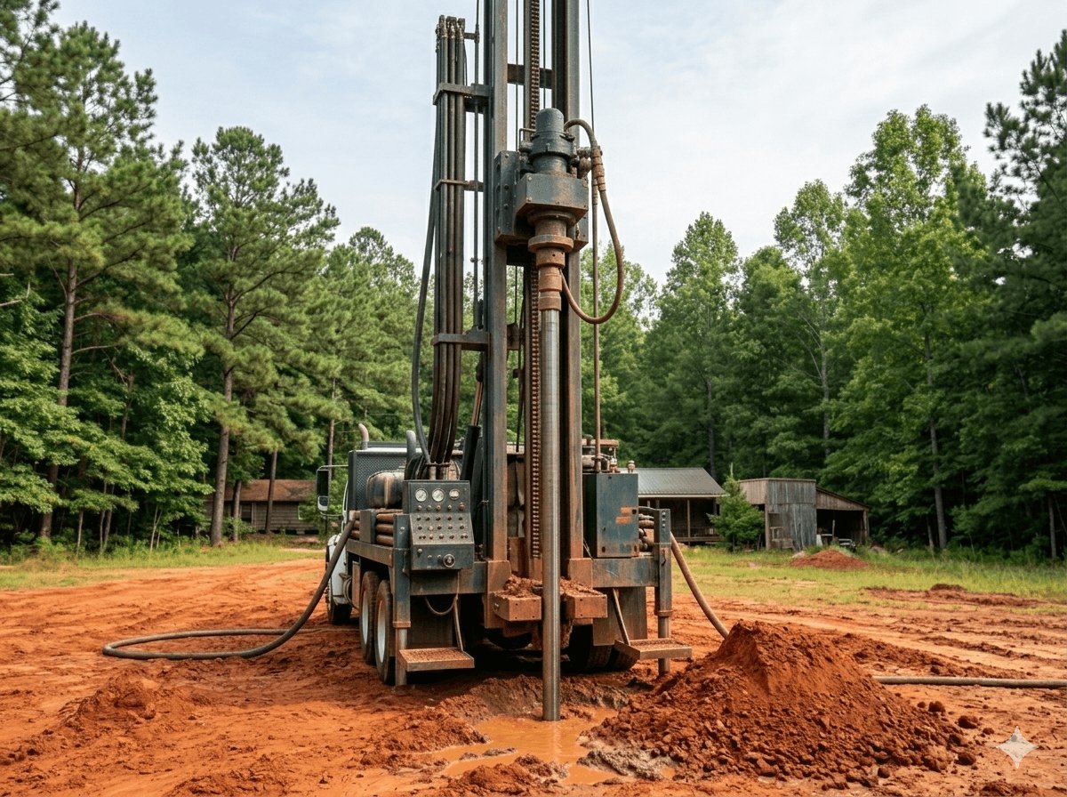 Rotary drilling rig on a rural middle Georgia property