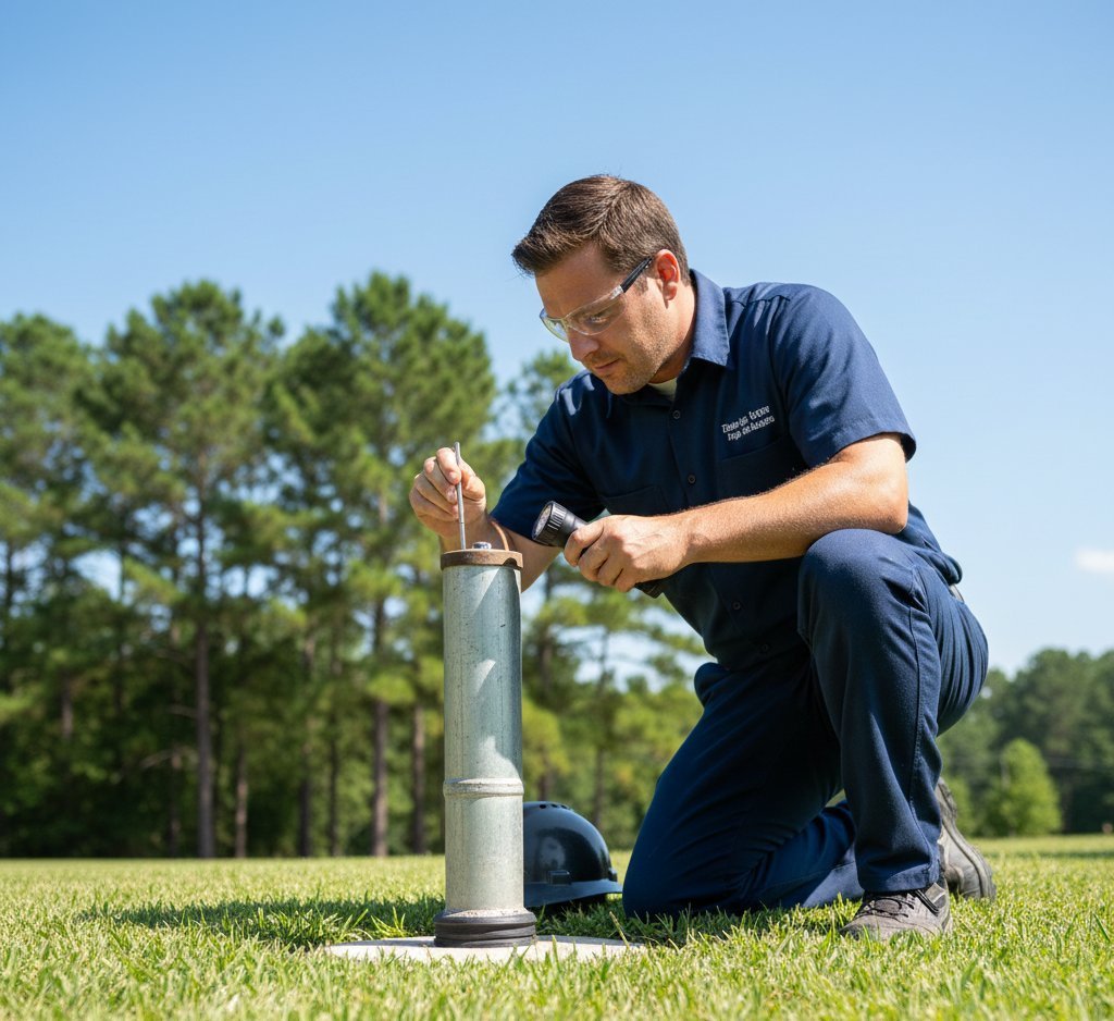 Well cap on a rural Georgia property being examined during inspection